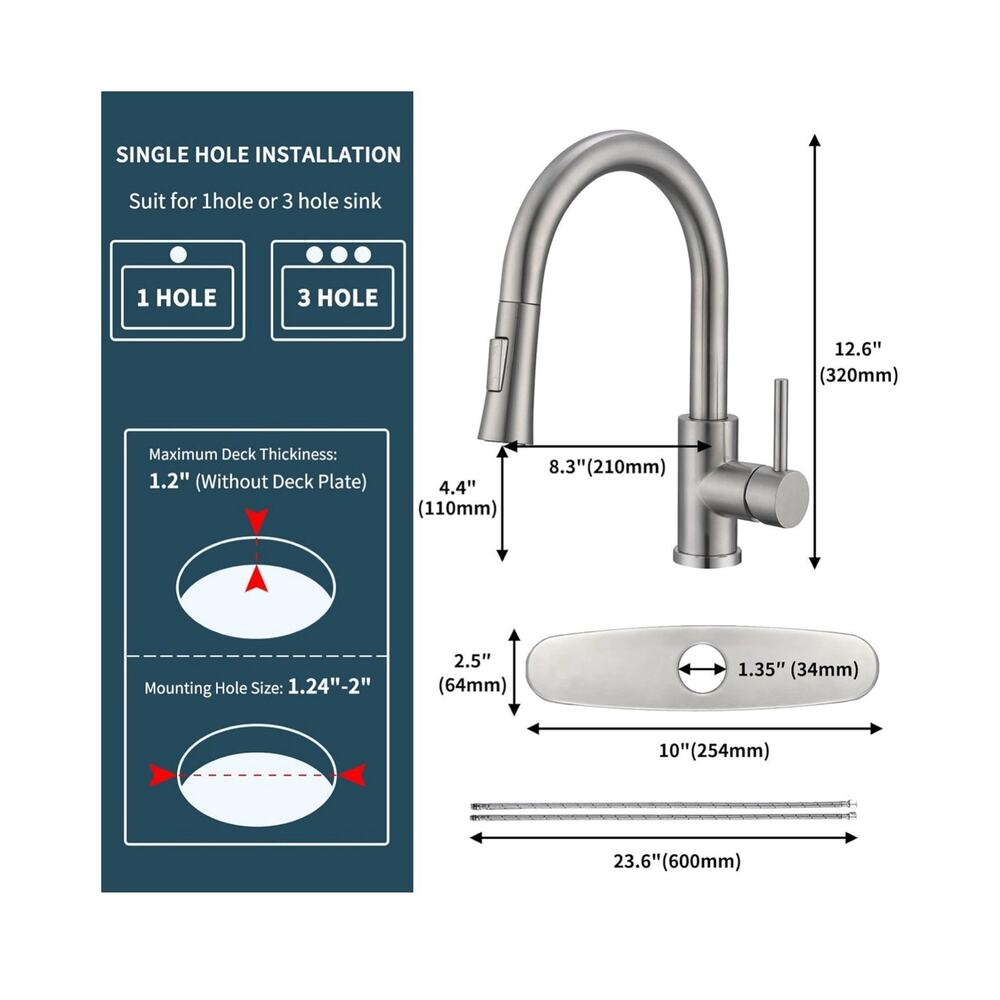 Best Kitchen Faucet with Pull Down Sprayer KF1-BN Stainless Steel High Brushed - Picture 3 of 8